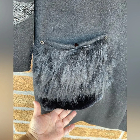 Kobi Halperin X Erte Anisa Fox and Rabbit Fur Combo Coat w/ Crystal Brooches L - Picture 12 of 16